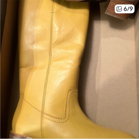 Frye Women's Mustard Leather Heeled Boots - Picture 6 of 7